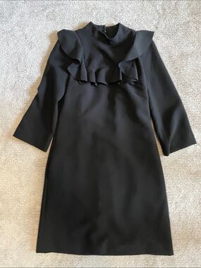 Elegant Black Ruffle-Yoke Dress for Women